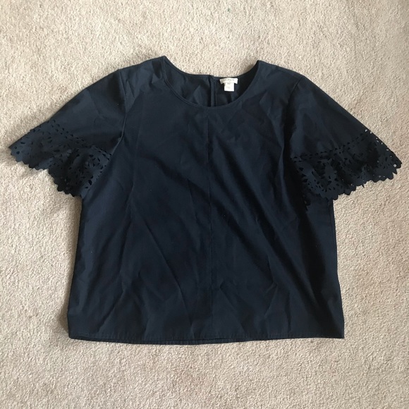 J.Crew Navy Blue Cutout Sleeve Top - Picture 2 of 4